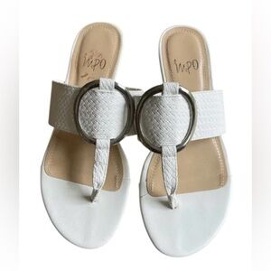 Impo White Sandals with Metallic Disc Toe-Loop Design